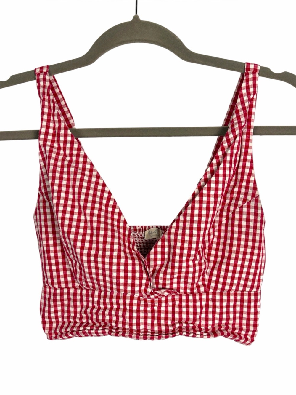 J. Galt Red White Gingham Crop Top Bralette Tank Adjustable Straps